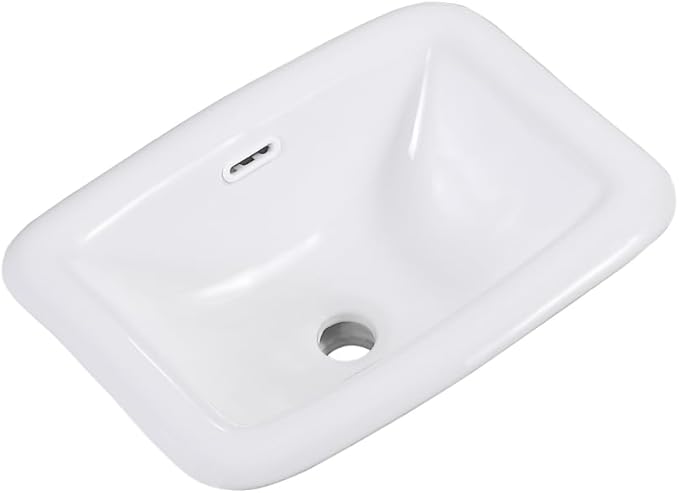 Bathroom Vessel Sink 18" x 14" Semi Recessed Sink White Drop in ceramic Sink with Overflow Modern Sinks Bowl Vanity Above Counter Basin