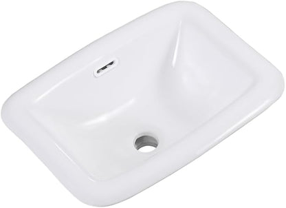 Bathroom Vessel Sink 18" x 14" Semi Recessed Sink White Drop in ceramic Sink with Overflow Modern Sinks Bowl Vanity Above Counter Basin