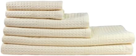 GILDEN TREE Waffle Towel Set Quick Dry Thin | 2 Bath Towels | 2 Hand Towels | 2 Washcloths, Classic Style (Cream)