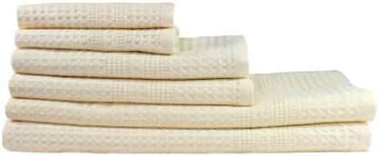 GILDEN TREE Waffle Towel Set Quick Dry Thin | 2 Bath Towels | 2 Hand Towels | 2 Washcloths, Classic Style (Cream)