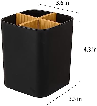 Bamboo Toothbrush Holder for Bathrooms Toothpaste Organizer - Black