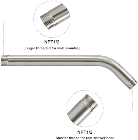 NearMoon Shower Arm with Flange, Made of 304 Stainless Steel Shower Extension Extender Pipe, Wall-Mounted for Fixed Bathroom Showerhead, Never Rust (12 Inch, Brushed Nickel)