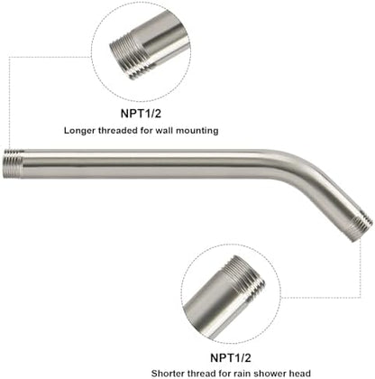 NearMoon Shower Arm with Flange, Made of 304 Stainless Steel Shower Extension Extender Pipe, Wall-Mounted for Fixed Bathroom Showerhead, Never Rust (12 Inch, Brushed Nickel)