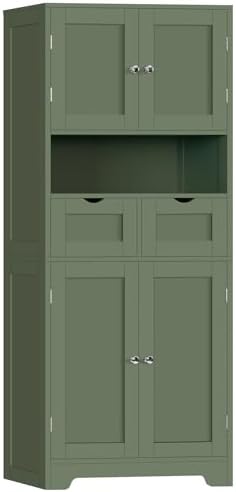 TEENFON Tall Bathroom Storage Cabinet with 4 Doors & 2 Adjustable Shelves