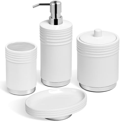 RQYIXI Ceramic Bathroom Accessories Set,White,4 Piece,Chrome Base