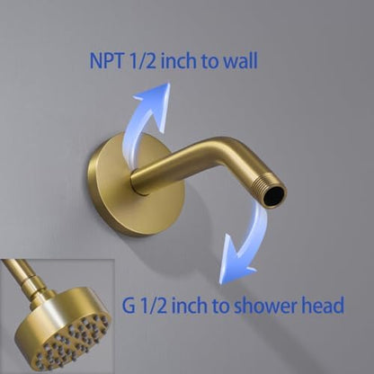Wall Mounted Shower Arm Extension Head Holder Stainless Stee for Elbow Bathroom Accessories Pipe Bath Tube Champagne Bronze,SW-RD91018-6CB.