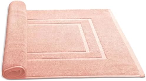 Feather & Stitch 2 Piece Towel Like Bath Mats (30x21 Inch) 100% Cotton Terry Bath Mats, Bathroom Shower Floor Mats [NOT A Bathroom Rug], Soft Absorbent Washable Mats - Pale Peach