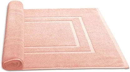 Feather & Stitch 2 Piece Towel Like Bath Mats (30x21 Inch) 100% Cotton Terry Bath Mats, Bathroom Shower Floor Mats [NOT A Bathroom Rug], Soft Absorbent Washable Mats - Pale Peach