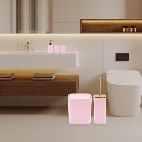 6PCS Bathroom Accessories Set, Pink Bathroom Set for Boho Decor