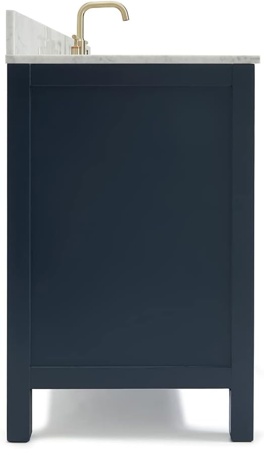 ARIEL Cambridge 60-inch Bathroom Vanity with Sink,Solid Wood, 0.75-inch Italian Carrara Marble Countertop, Single Rectangular Porcelain Sink, 2 Soft Closing Doors, 9 Dovetail Drawers, Midnight Blue