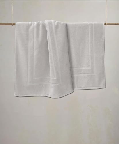 Feather & Stitch 2 Piece Towel Like Bath Mats (30x21 Inch) 100% Cotton Terry Bath Mats, Bathroom Shower Floor Mats [NOT A Bathroom Rug], Soft Absorbent Washable Mats - Sliver