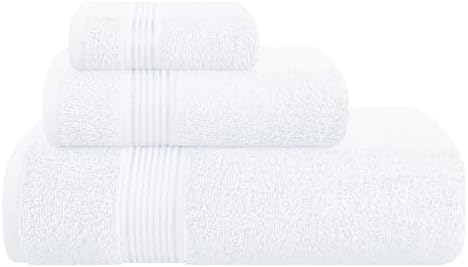 Belizzi Home Ultra Soft 3 Pack Cotton Towel Set, Contains a Bath Towel 28x55 inch, a Hand Towel 16x24 inch & a Wash Coth 12x12 inch, Ideal Everyday use, Compact & Lightweight - White