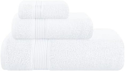 Belizzi Home Ultra Soft 3 Pack Cotton Towel Set, Contains a Bath Towel 28x55 inch, a Hand Towel 16x24 inch & a Wash Coth 12x12 inch, Ideal Everyday use, Compact & Lightweight - White