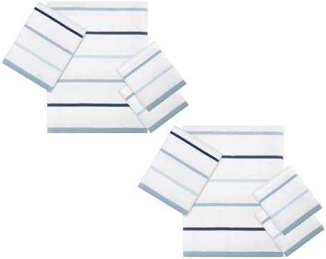IZOD – Washcloths, Plush Ringspun Cotton Blend Towels with Absorbent Terry & Durable Hem, Striped Bathroom Towels, Set of 4 (Sandbar Blue)
