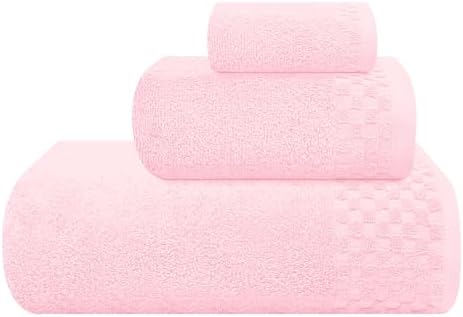 MyOwn Ultra Soft 3 Pack Cotton Towel Set, Contains a Bath Towels 28x55 inch, a Hand Towels 16x24 inch & a Wash Coths 12x12 inch, Ideal Everyday use, Compact & Lightweight - Pink