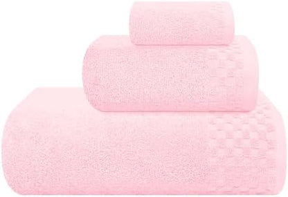 MyOwn Ultra Soft 3 Pack Cotton Towel Set, Contains a Bath Towels 28x55 inch, a Hand Towels 16x24 inch & a Wash Coths 12x12 inch, Ideal Everyday use, Compact & Lightweight - Pink