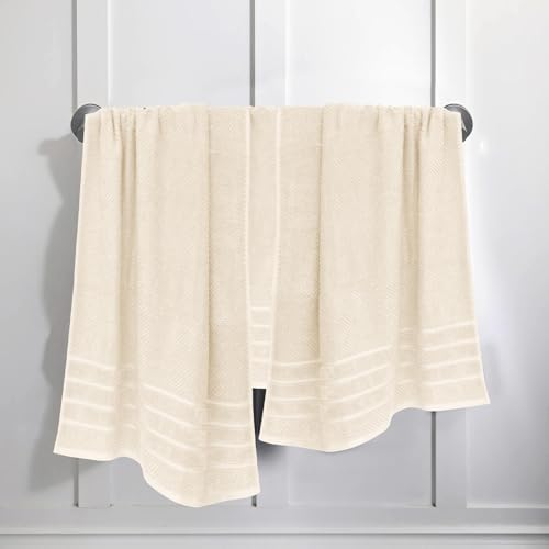 Feather & Stitch 100% Cotton 625 GSM Bath Towel Set of 6, Ultra Soft Highly Absorbent 2 Bath Towels, 2 Hand Towels & 2 Washcloth - Luxury Quick Dry Shower Towels (Ivory)
