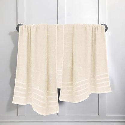 Feather & Stitch 100% Cotton 625 GSM Bath Towel Set of 6, Ultra Soft Highly Absorbent 2 Bath Towels, 2 Hand Towels & 2 Washcloth - Luxury Quick Dry Shower Towels (Ivory)