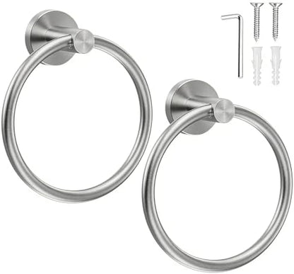 SetSail Towel Holder for Bathroom Wall Brushed Nickel Towel Ring, 2 Pack