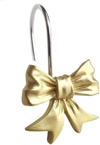 CHICTIE Decorative Shower Curtain Hooks, Bow Knot Shower Curtain Rings Hooks for Bathroom Baby Kids Room Rustproof Shower Hooks (Gold)