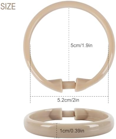 Beige Shower Curtain Hooks - 12 Pcs Circular Plastic Shower Curtain Rings for Bathroom - O Shaped Ivory Cream Shower Hooks Rings for Shower Curtain Rod