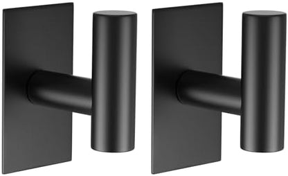 VAEHOLD Wall Towel Hooks, Heavy Duty Sticky Holder Waterproof Towel Hooks for Hanging Coat, Clothes, Closet Hook Wall Mount for Kitchen (Black, 2 Pack)