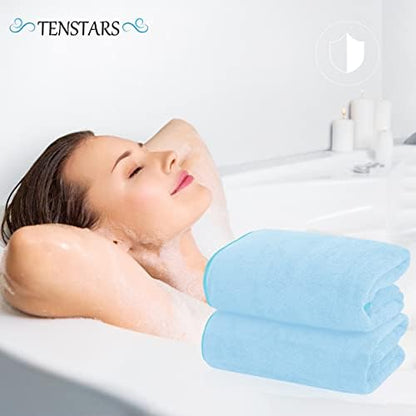 TENSTARS Silk Hemming Bath Towels for Bathroom Clearance - 27 x 55 inches - Light Thin Quick Drying - Soft Microfiber Absorbent Towel for Bath Fitness, Sports, Yoga, Travel, Gym - 2 Pack, Aquamarine
