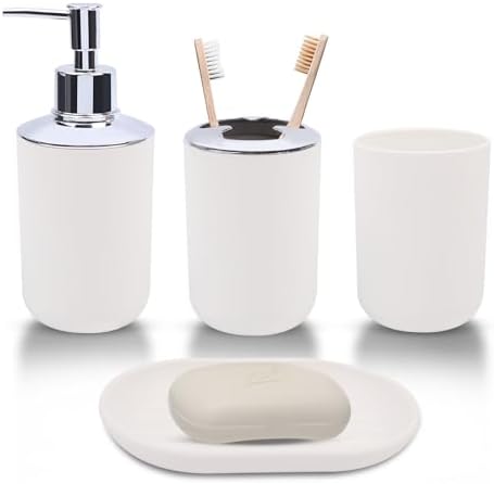 LGURT 4-Pc White Bath Accessories Set — Dispenser, Holder, Cup & Dish
