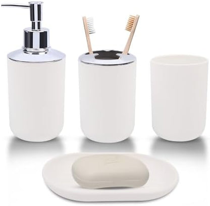 LGURT 4-Pc White Bath Accessories Set — Dispenser, Holder, Cup & Dish