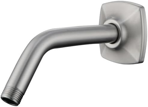 Angled Shower Arm with Flange 6 Inch Stainless Steel Stream Shower Head Replacement Pipe Wall Mounted Extension Arm, Brushed Nickel SW-91018-6BN.