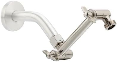 5 Inch Adjustable Shower Head Extension Arm With Locking Set Screw, Singing Rain 304 Stainless Steel Nickel Brushed Angle Height Adjustable, G1/2 Universal Connector Compatible (Nickel Brushed)