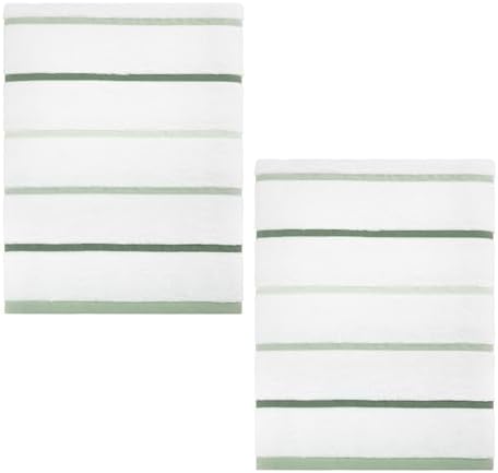 IZOD – Bath Towels, Plush Ringspun Cotton Blend with Striped Design and Dark Hem Finish, Set of 2 (Sandbar Green)