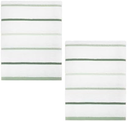 IZOD – Bath Towels, Plush Ringspun Cotton Blend with Striped Design and Dark Hem Finish, Set of 2 (Sandbar Green)