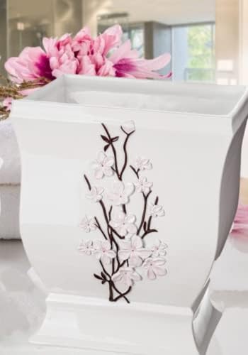 Creative Scents Vanda White Trash Can 1.48 Gal / 5.6L - Decorative Designed Wastebasket - Durable Small Bathroom Trash Can - Waste Basket for Bathroom, Powder Room, Bedroom Or Living Room Decor