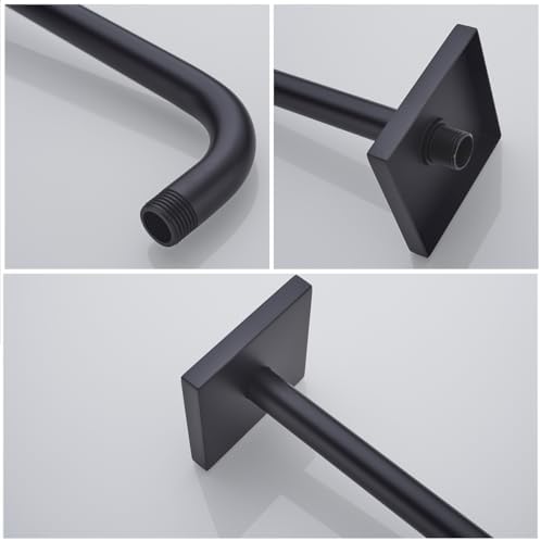 16 Inch Shower Head Extension Arm Wall Mounted Rainfall Extend Pipe Tube Stainless Steel Bathroom Accessories Matte Black,SW-91018-16MB-SQ.