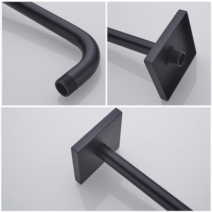 16 Inch Shower Head Extension Arm Wall Mounted Rainfall Extend Pipe Tube Stainless Steel Bathroom Accessories Matte Black,SW-91018-16MB-SQ.