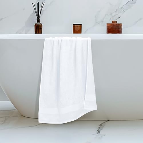 Belizzi Home 4 Pack Bath Towel Set 27x54, 100% Ring Spun Cotton, Ultra Soft Highly Absorbent Machine Washable Hotel Spa Quality Bath Towels for Bathroom, 4 Bath Towels - White