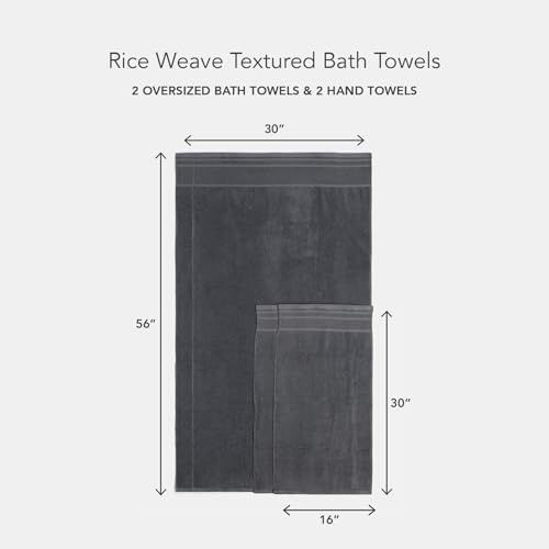 Texere 100% Organic Cotton Rice Weave Jacquard 700 GSM Luxury Bath Towel Sets - Ultra Soft and Absorbent Hotel and Spa Quality (Rice Weave, Charcoal, 2 Bath & 2 Hand Towels)