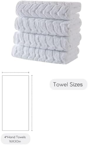 BAGNO MILANO Turkish Cotton Bath Towels, Hand Towels - Soft Plush Jacquard Collection - Highly Absorbent Towel Set (White, 4 Pcs Hand Towel Set)