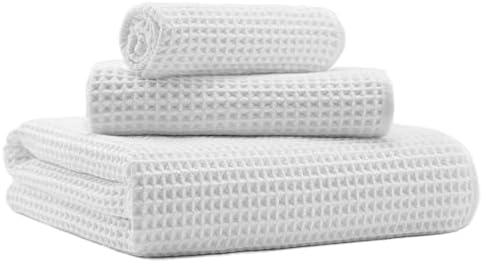 MICROFI Microfiber Waffle Bath Towels, 3 Pieces, Oversized, Soft, Absorbent, Fast Drying, Lint Free, Includes Bath, Face and Hand Towels 430 GSM