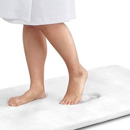 Memory Foam Bath Mat Non Slip Absorbent Super Cozy Velvet Bathroom Rug Carpet (60 inches X 24 inches, White)