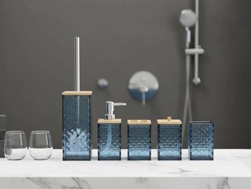 Blue Bathroom Accessory Set, 6 PCS Blue Bathroom Accessories Set, Soap Dispenser, Toothbrush Holder, Soap Dish, Mouthwash Cup, Cotton Swab Holder and Toilet Brush, Acrylic