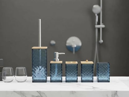 Blue Bathroom Accessory Set, 6 PCS Blue Bathroom Accessories Set, Soap Dispenser, Toothbrush Holder, Soap Dish, Mouthwash Cup, Cotton Swab Holder and Toilet Brush, Acrylic