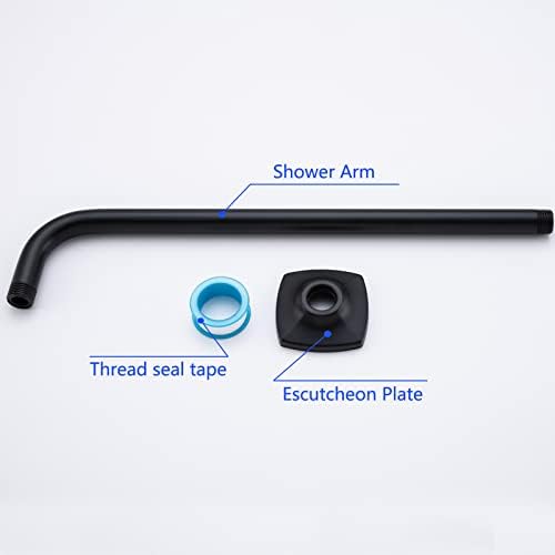 16 Inch Shower Arm with Flange Wall Mount L-Shape Stainless Steel Heavy Duty Rainfall Shower Head Pipe Replacement,Matte Black,SW-96018-16MB.