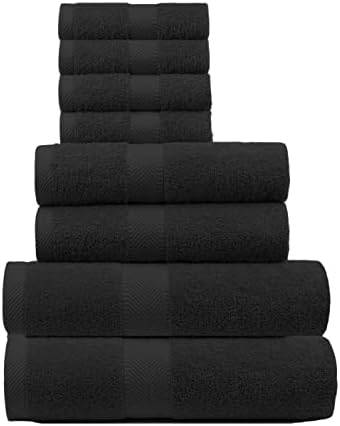 BY LORA 8-Pc Cotton Towel Set, Quick Dry Hotel Bath Hand Washcloths, Black