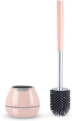 BOOMJOY Toilet Brush and Holder Set, Silicone Toilet Bowl Cleaner Brush, Toilet Scrubber Brush with Tweezers for Bathroom Cleaning, RV Accessories and House Organization Must-Haves - Pink