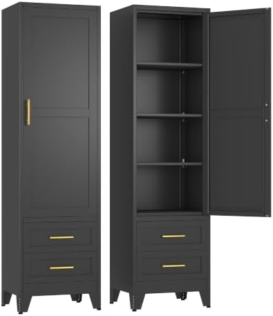 Ckzbx Tall Narrow Storage Cabinet, 66.93" H Tall Bathroom Cabinet Metal Pantry Cabinets with Drawers, 3 Adjustable Shelves, for Kitchen, Bathroom, Home Office, Living Room