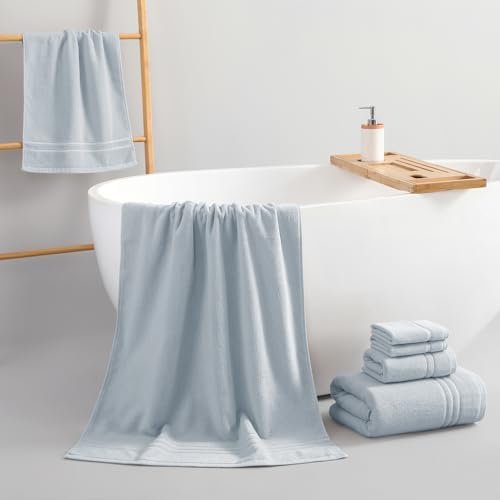 REDKISS Light Grey Towels Set 6 Piece Cotton Towel Sets with 2 Bath Towels, 2 Hand, 2 Washcloths, 650GSM Hotel Quality, Soft, Highly Absorbent Towels for Bathroom Gym, Ideal Everyday Use