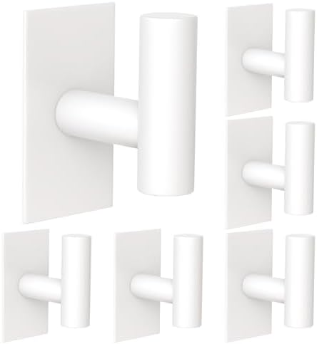 VAEHOLD Wall Towel Hooks, Heavy Duty Sticky Holder Waterproof Towel Hooks for Hanging Coat, Clothes, Closet Hook Wall Mount for Kitchen (White, 6 Pack)