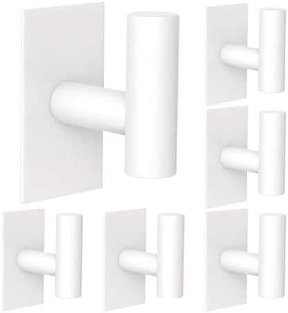 VAEHOLD Wall Towel Hooks, Heavy Duty Sticky Holder Waterproof Towel Hooks for Hanging Coat, Clothes, Closet Hook Wall Mount for Kitchen (White, 6 Pack)